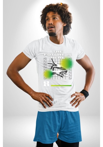 Gelecek Burada Modern Eller Kadın Erkek Ön Baskılı Beyaz Pamuklu Tişört Penye Klasik fiyatları