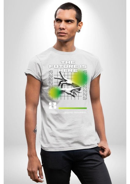 Gelecek Burada Modern Eller Kadın Erkek Ön Baskılı Beyaz Pamuklu Tişört Penye Klasik modelleri