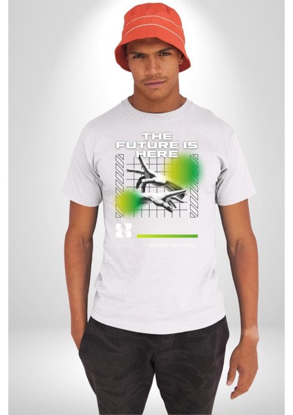 Gelecek Burada Modern Eller Kadın Erkek Ön Baskılı Beyaz Pamuklu Tişört Penye Klasik indirimleri