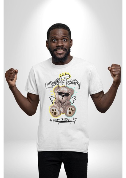 Oyuncak Ayı Sokaklar Kralı Kadın Erkek Ön Baskılı Beyaz Pamuklu Tişört Penye Klasik