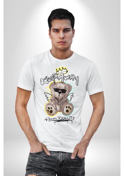 Oyuncak Ayı Sokaklar Kralı Kadın Erkek Ön Baskılı Beyaz Pamuklu Tişört Penye Klasik fiyatları