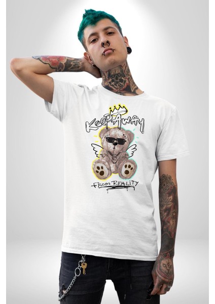 Oyuncak Ayı Sokaklar Kralı Kadın Erkek Ön Baskılı Beyaz Pamuklu Tişört Penye Klasik modelleri