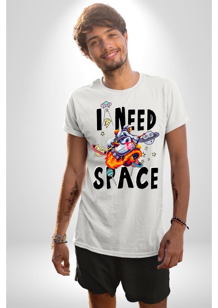 Bana Uzay Lazım Astronot Gezegenler Kadın Erkek Ön Baskılı Beyaz Pamuklu Tişört Penye Klasik fiyatları