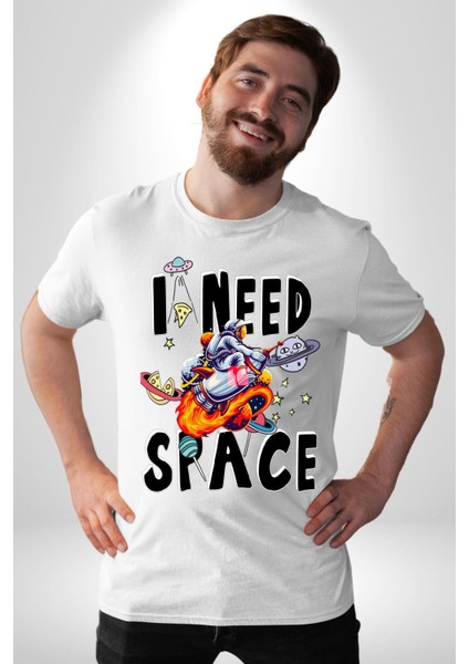 Bana Uzay Lazım Astronot Gezegenler Kadın Erkek Ön Baskılı Beyaz Pamuklu Tişört Penye Klasik fırsatları
