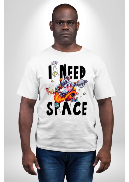 Bana Uzay Lazım Astronot Gezegenler Kadın Erkek Ön Baskılı Beyaz Pamuklu Tişört Penye Klasik indirimleri