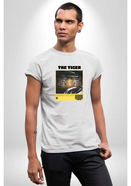 Modern Kaplan Techno Vibe Tasarım Kadın Erkek Ön Baskılı Beyaz Pamuklu Tişört Penye Klasik fiyatları