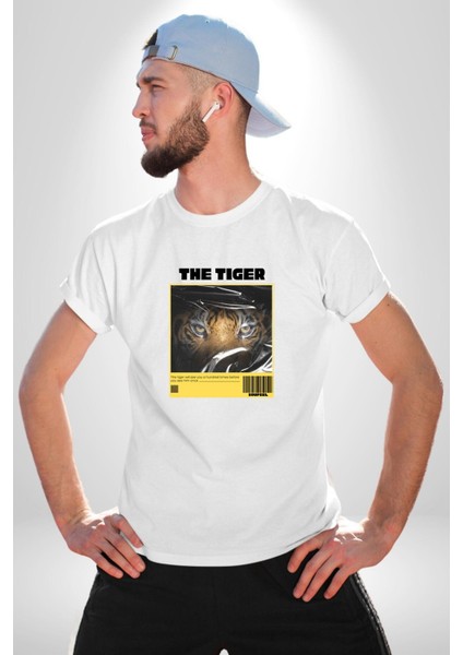 Modern Kaplan Techno Vibe Tasarım Kadın Erkek Ön Baskılı Beyaz Pamuklu Tişört Penye Klasik modelleri