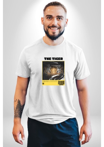 Modern Kaplan Techno Vibe Tasarım Kadın Erkek Ön Baskılı Beyaz Pamuklu Tişört Penye Klasik indirimleri