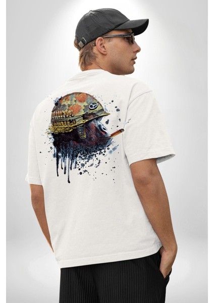 Barış Savaşçısı Goril Kadın Erkek Ön Minimal Sırt Baskılı Beyaz Pamuklu Tişört fiyatları