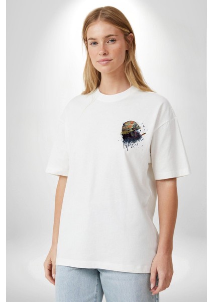 Barış Savaşçısı Goril Kadın Erkek Ön Minimal Sırt Baskılı Beyaz Pamuklu Tişört modelleri