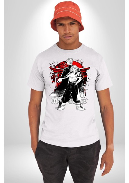 Tokyo Ravengers Japon Anime Kadın Erkek Ön Baskılı Beyaz Pamuklu Tişört Penye Klasik fiyatları