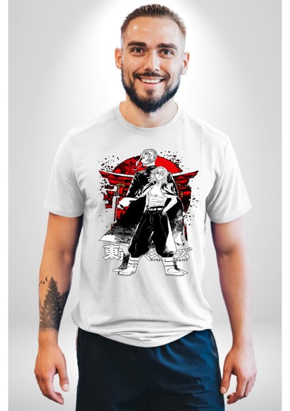 Tokyo Ravengers Japon Anime Kadın Erkek Ön Baskılı Beyaz Pamuklu Tişört Penye Klasik modelleri