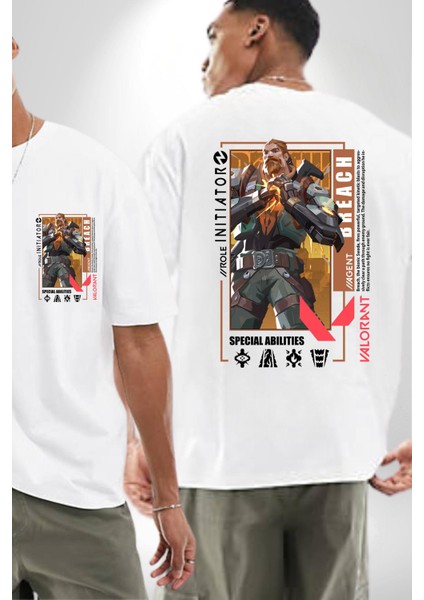 Breach Öncü Karakter Kadın Erkek Ön Minimal Sırt Baskılı Beyaz Pamuklu Tişört fırsatları