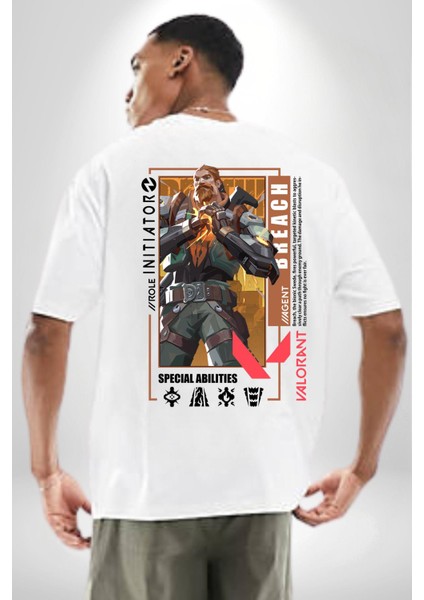 Breach Öncü Karakter Kadın Erkek Ön Minimal Sırt Baskılı Beyaz Pamuklu Tişört indirimleri