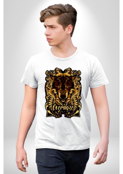 Overdoze Kurt Kemik Kadın Erkek Ön Baskılı Beyaz Pamuklu Tişört Penye Klasik fiyatları