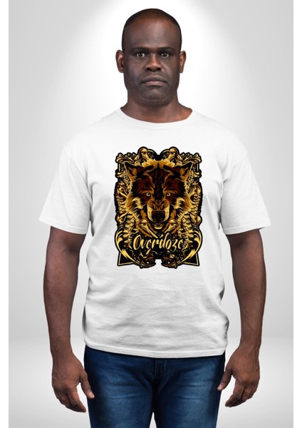 Overdoze Kurt Kemik Kadın Erkek Ön Baskılı Beyaz Pamuklu Tişört Penye Klasik fırsatları