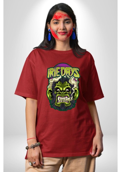 Zombi Dehşet Günleri Kadın Erkek Ön Baskılı Kırmızı Pamuklu Tişört Penye Klasik modelleri