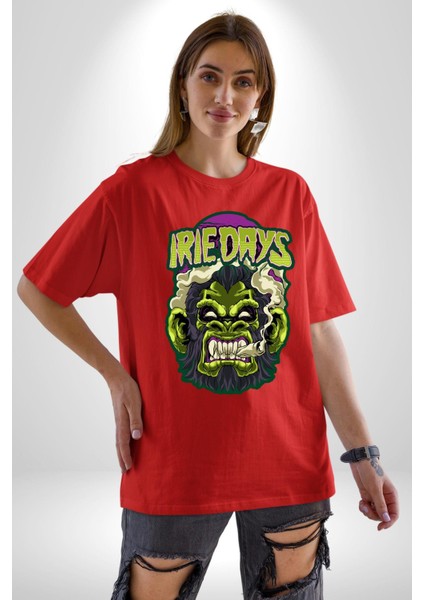 Zombi Dehşet Günleri Kadın Erkek Ön Baskılı Kırmızı Pamuklu Tişört Penye Klasik fırsatları