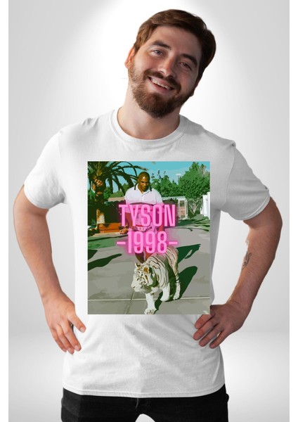 Mike Tyson Boks Efsanesi Kadın Erkek Ön Baskılı Beyaz Pamuklu Tişört Penye Klasik fiyatları