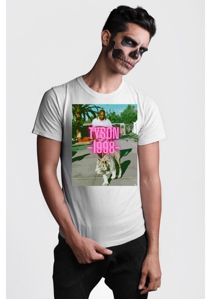 Mike Tyson Boks Efsanesi Kadın Erkek Ön Baskılı Beyaz Pamuklu Tişört Penye Klasik indirimleri