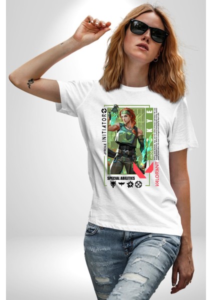 Skye Öncü Karakter Kadın Erkek Ön Baskılı Beyaz Pamuklu Tişört Penye Klasik