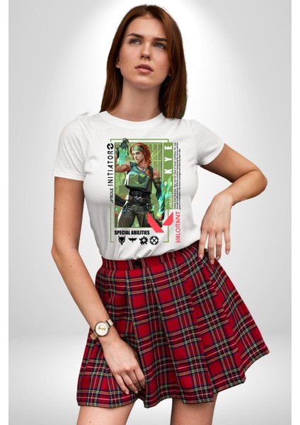 Skye Öncü Karakter Kadın Erkek Ön Baskılı Beyaz Pamuklu Tişört Penye Klasik modelleri