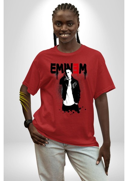 Eminem Rap Tanrısı Kadın Erkek Ön Baskılı Kırmızı Pamuklu Tişört Penye Klasik fiyatları