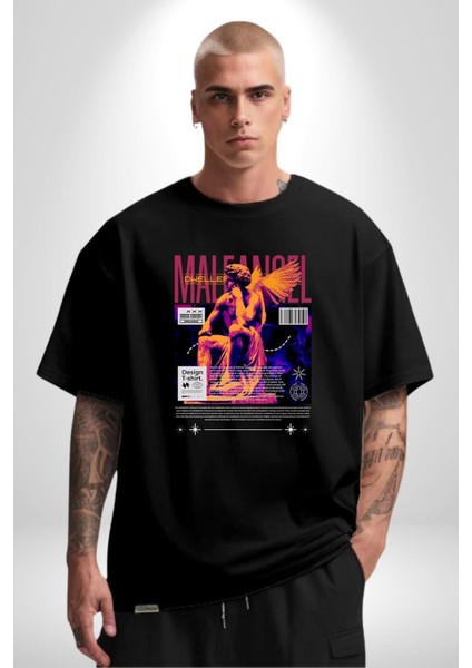 Yunan Tanrısı Heykel Sokak Tarzı Kadın Erkek Ön Baskılı Siyah Pamuklu Tişört Penye Klasik