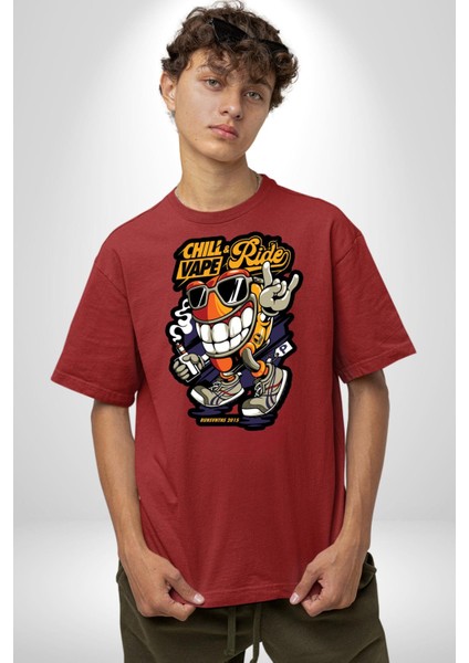 Sakinle ve Yola Devam Et Kadın Erkek Ön Baskılı Kırmızı Pamuklu Tişört Penye Klasik fırsatları