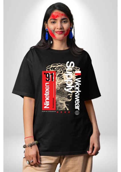 Iş Paris Fransa Ondokuz Sokak Tarzı Kadın Erkek Ön Baskılı Siyah Pamuklu Tişört Penye Klasik fiyatları