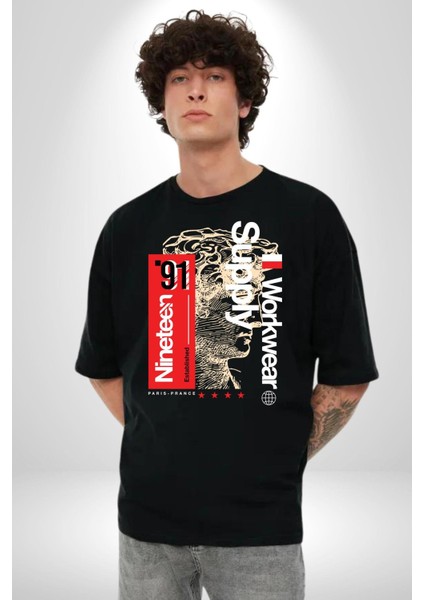 Iş Paris Fransa Ondokuz Sokak Tarzı Kadın Erkek Ön Baskılı Siyah Pamuklu Tişört Penye Klasik fırsatları