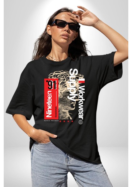 Iş Paris Fransa Ondokuz Sokak Tarzı Kadın Erkek Ön Baskılı Siyah Pamuklu Tişört Penye Klasik indirimleri