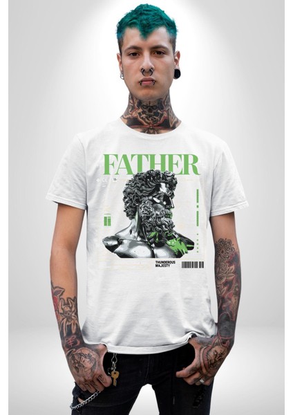 Yunan Tanrısı Poseidon Deniz Baba Kadın Erkek Ön Baskılı Beyaz Pamuklu Tişört Penye Klasik modelleri