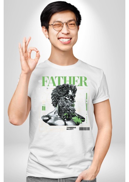 Yunan Tanrısı Poseidon Deniz Baba Kadın Erkek Ön Baskılı Beyaz Pamuklu Tişört Penye Klasik indirimleri