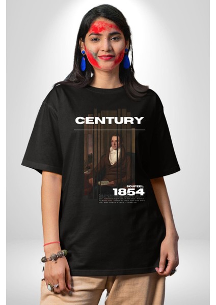 Yüzyıl Aristokrat Adam Kadın Erkek Ön Baskılı Siyah Pamuklu Tişört Penye Klasik