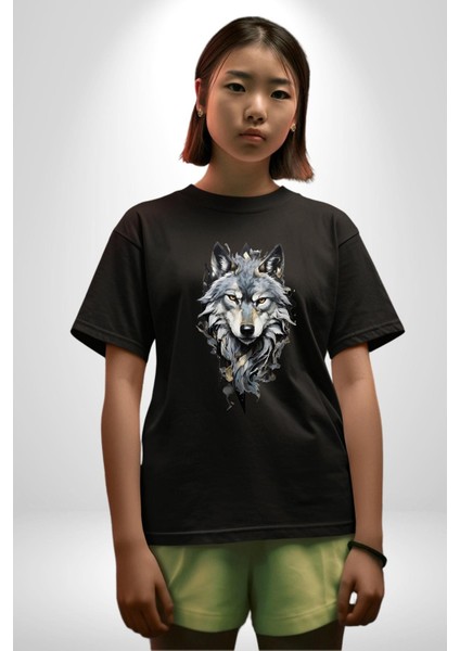 Havalı Kurt Özel Harekat Kadın Erkek Ön Baskılı Siyah Pamuklu Tişört Penye Klasik