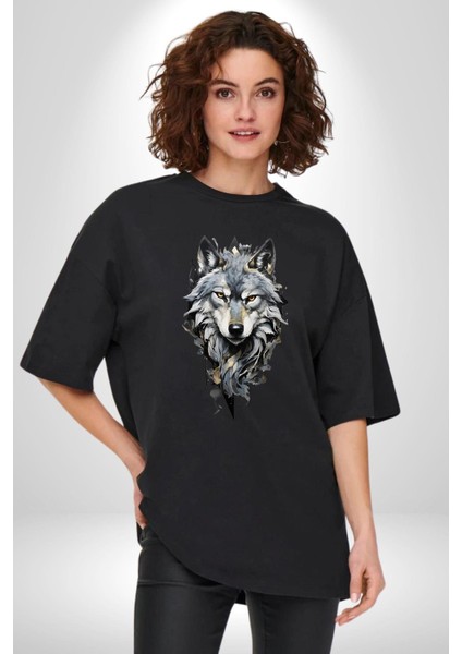 Havalı Kurt Özel Harekat Kadın Erkek Ön Baskılı Siyah Pamuklu Tişört Penye Klasik modelleri