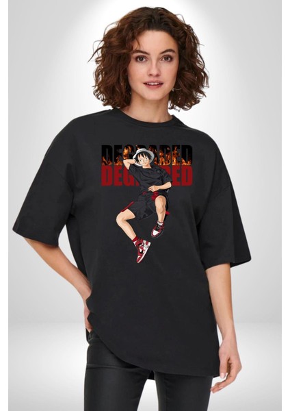 Monkey D Luffy Sokak Tarzı Kadın Erkek Ön Baskılı Siyah Pamuklu Tişört Penye Klasik fiyatları