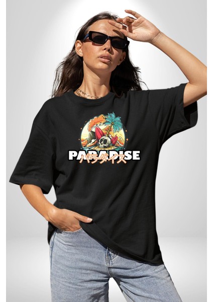 Cennet Iskelet Adam Ada Kadın Erkek Ön Baskılı Siyah Pamuklu Tişört Penye Klasik fırsatları