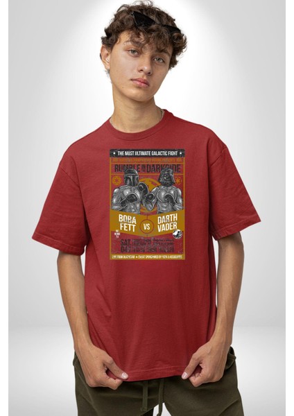 Boba Fett Darth Vader Boks Müsabakası Kadın Erkek Ön Baskılı Kırmızı Pamuklu Tişört Penye Klasik fiyatları