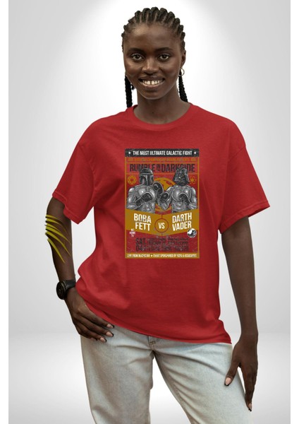Boba Fett Darth Vader Boks Müsabakası Kadın Erkek Ön Baskılı Kırmızı Pamuklu Tişört Penye Klasik indirimleri