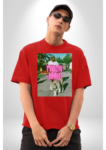 Mike Tyson Boks Efsanesi Kadın Erkek Ön Baskılı Kırmızı Pamuklu Tişört Penye Klasik fiyatları