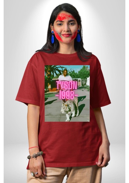 Mike Tyson Boks Efsanesi Kadın Erkek Ön Baskılı Kırmızı Pamuklu Tişört Penye Klasik modelleri