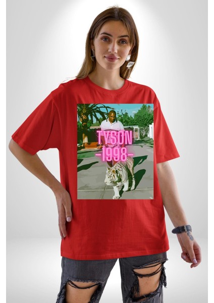 Mike Tyson Boks Efsanesi Kadın Erkek Ön Baskılı Kırmızı Pamuklu Tişört Penye Klasik fırsatları