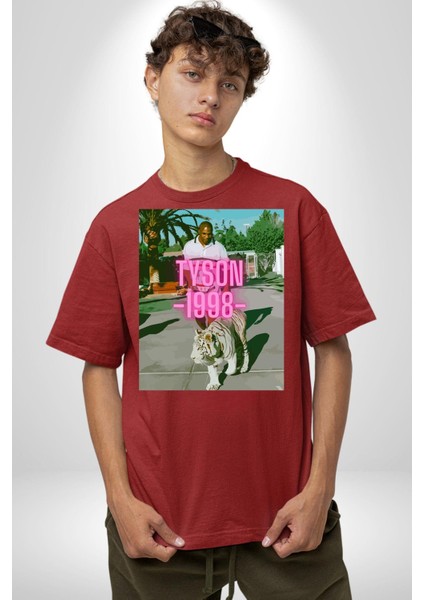 Mike Tyson Boks Efsanesi Kadın Erkek Ön Baskılı Kırmızı Pamuklu Tişört Penye Klasik indirimleri