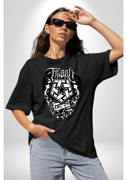 Tribal Gear Logo Kadın Erkek Ön Baskılı Siyah Pamuklu Tişört Penye Klasik modelleri