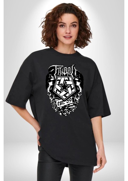 Tribal Gear Logo Kadın Erkek Ön Baskılı Siyah Pamuklu Tişört Penye Klasik indirimleri