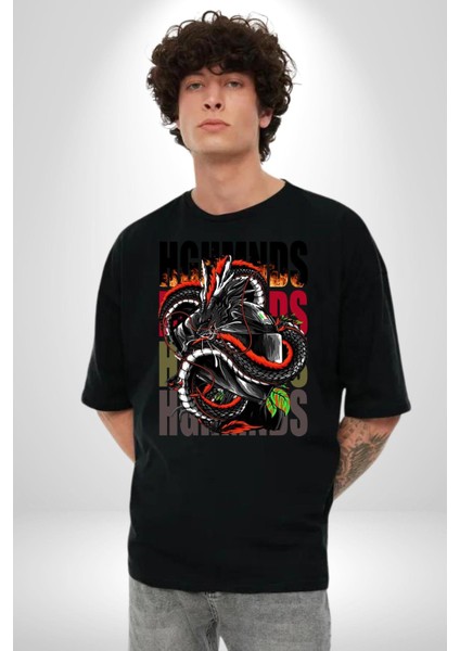 Italyan Motoru ve Ejderha Kadın Erkek Ön Baskılı Siyah Pamuklu Tişört Penye Klasik modelleri