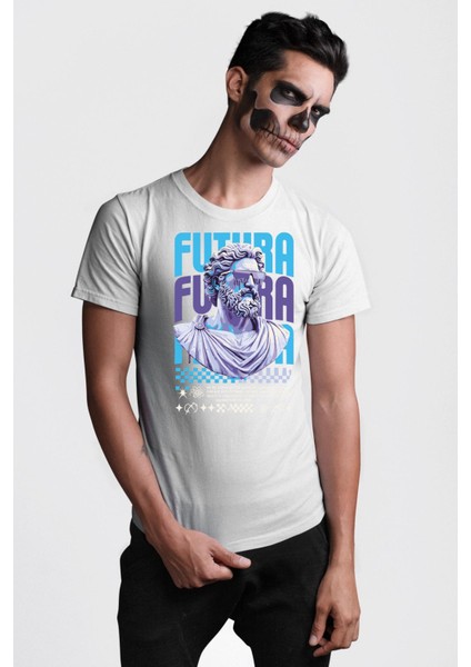 Gelecek Partici Poseidon Yunan Tanrısı Kadın Erkek Ön Baskılı Beyaz Pamuklu Tişört Penye Klasik modelleri