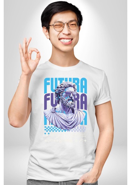 Gelecek Partici Poseidon Yunan Tanrısı Kadın Erkek Ön Baskılı Beyaz Pamuklu Tişört Penye Klasik fırsatları